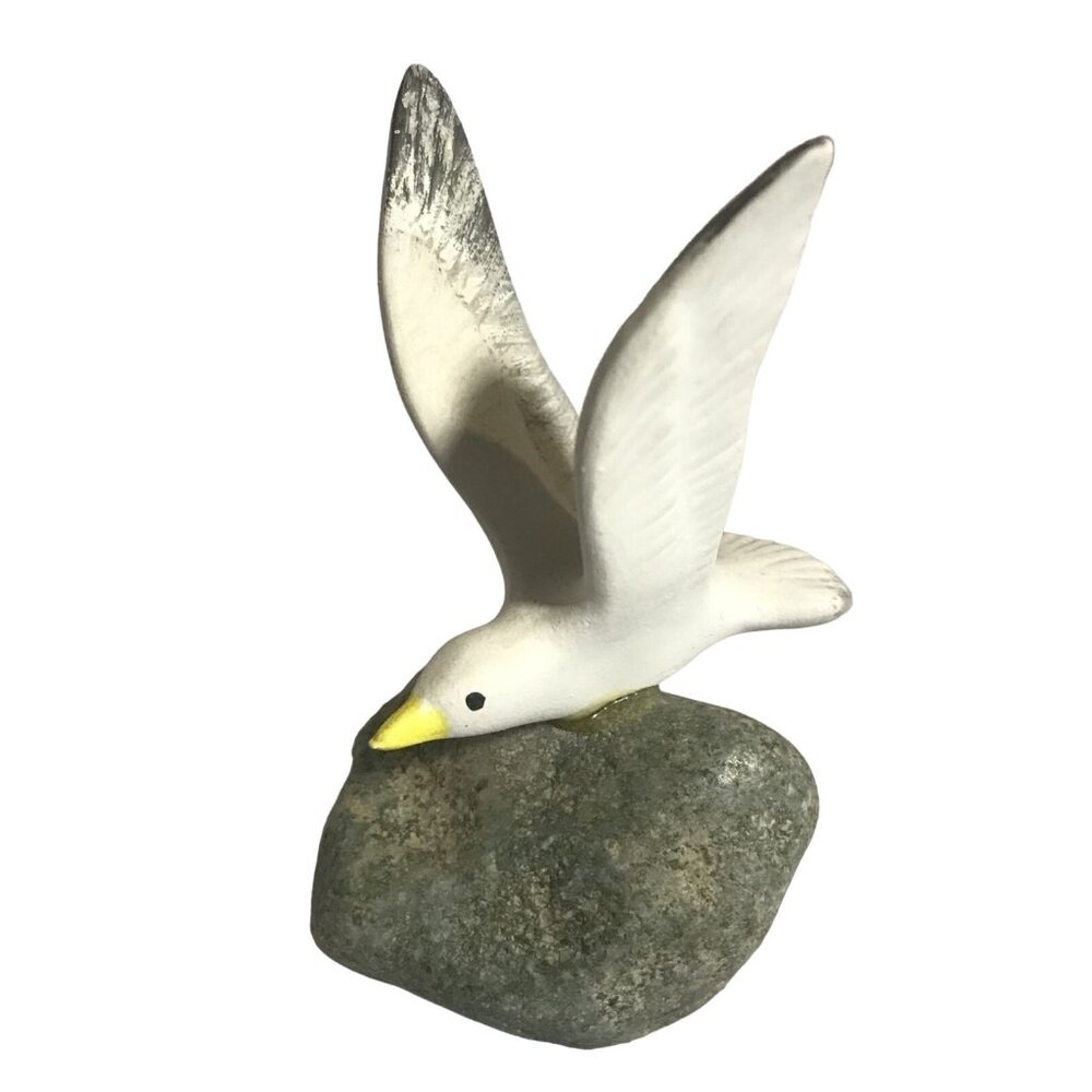 Handcrafted Seagull On Rock Sculpture By Joni B.C. Canada Nautical Beach House